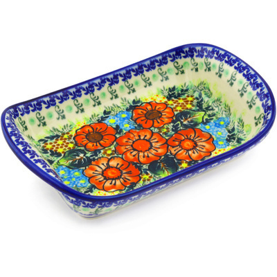 Polish Pottery Platter with Handles 10&quot; Bold Red Poppies UNIKAT