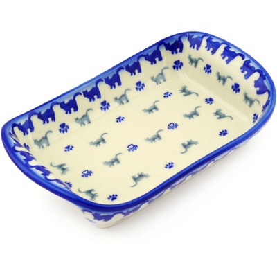 Polish Pottery Platter with Handles 10&quot; Boo Boo Kitty Paws