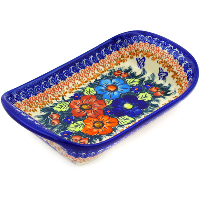 Polish Pottery Platter with Handles 10&quot; Butterfly Splendor