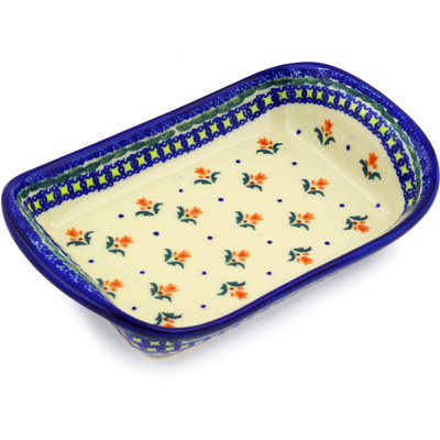 Polish Pottery Platter with Handles 10&quot; Cocentric Tulips