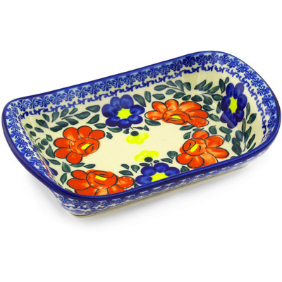 Polish Pottery Platter with Handles 10&quot; Flower Party