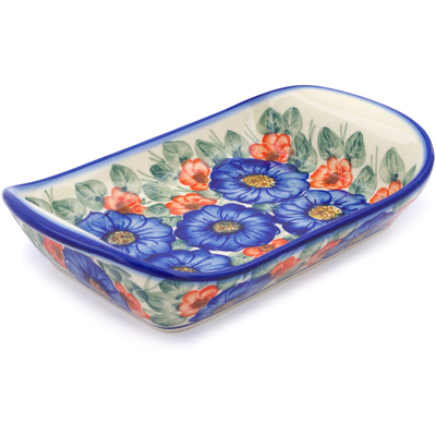 Polish Pottery Platter with Handles 10&quot; Flowers In Bloom UNIKAT