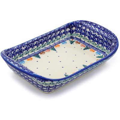 Polish Pottery Platter with Handles 10&quot; Holiday Drive