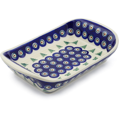 Polish Pottery Platter with Handles 10&quot; Peacock Pines