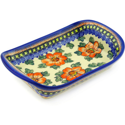 Polish Pottery Platter with Handles 10&quot; Perfect Pansies UNIKAT