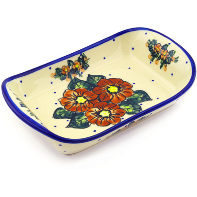 Polish Pottery Platter with Handles 10&quot; Red Bouquet