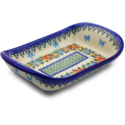 Polish Pottery Platter with Handles 10&quot; Ring Of Flowers UNIKAT