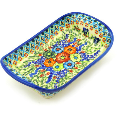 Polish Pottery Platter with Handles 10&quot; Spring Garden UNIKAT