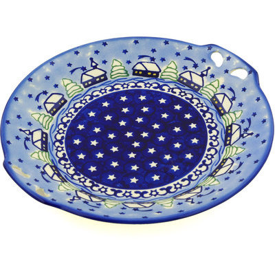 Polish Pottery Platter with Handles 10&quot; Village Stars UNIKAT