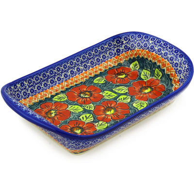 Polish Pottery Platter with Handles 11&quot; Autumn Poppies UNIKAT