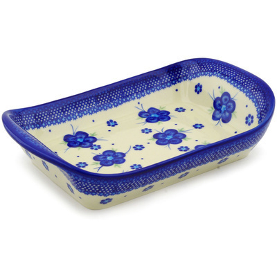 Polish Pottery Platter with Handles 11&quot; Bleu-belle Fleur