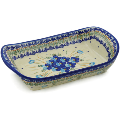 Polish Pottery Platter with Handles 11&quot; Blue Pansy