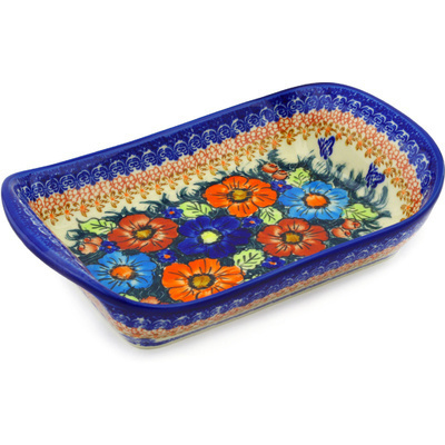 Polish Pottery Platter with Handles 11&quot; Butterfly Splendor UNIKAT