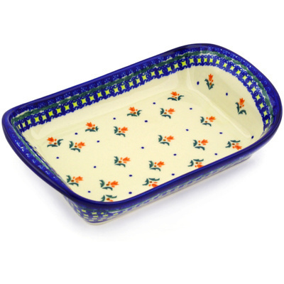Polish Pottery Platter with Handles 11&quot; Cocentric Tulips