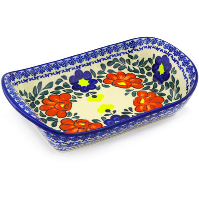Polish Pottery Platter with Handles 11&quot; Flower Party