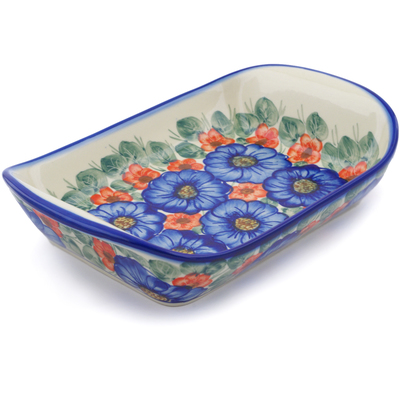 Polish Pottery Platter with Handles 11&quot; Flowers In Bloom UNIKAT