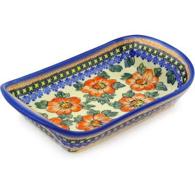 Polish Pottery Platter with Handles 11&quot; Perfect Pansies UNIKAT