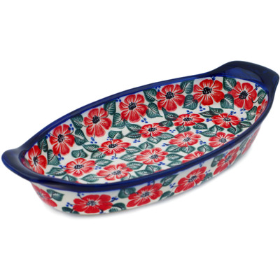 Polish Pottery Platter with Handles 11&quot; Poppies Meadow UNIKAT