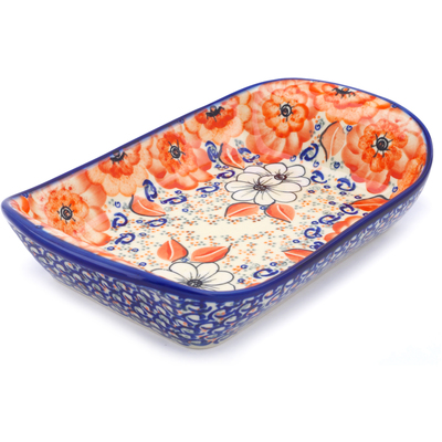 Polish Pottery Platter with Handles 11&quot; Poppy Passion