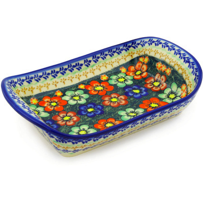Polish Pottery Platter with Handles 11&quot; Rainbow Poppies UNIKAT