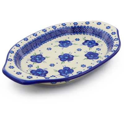 Polish Pottery Platter with Handles 12&quot; Bleu-belle Fleur