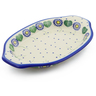 Polish Pottery Platter with Handles 12&quot; Blue Daisies