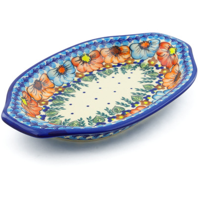Polish Pottery Platter with Handles 12&quot; Bold Poppies