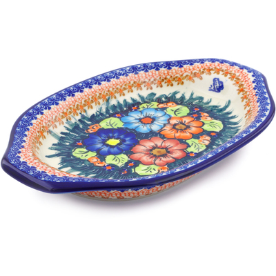 Polish Pottery Platter with Handles 12&quot; Butterfly Splendor