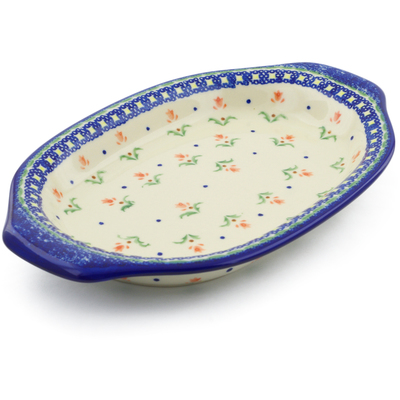 Polish Pottery Platter with Handles 12&quot; Cocentric Tulips