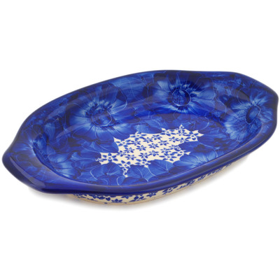 Polish Pottery Platter with Handles 12&quot; Divine Cobalt UNIKAT
