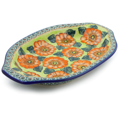 Polish Pottery Platter with Handles 12&quot; Fiery Poppies UNIKAT