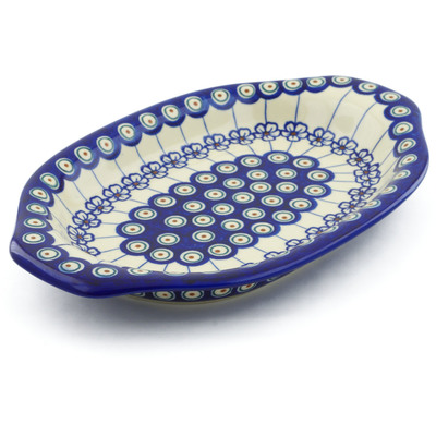 Polish Pottery Platter with Handles 12&quot; Flowering Peacock