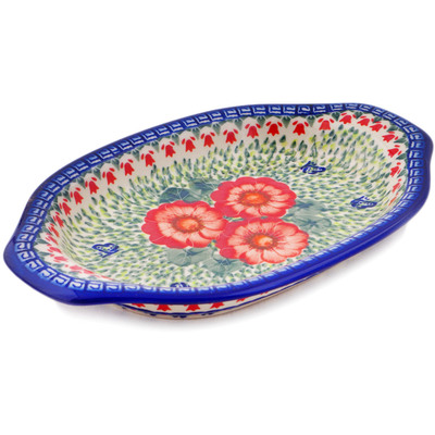 Polish Pottery Platter with Handles 12&quot; Happiness UNIKAT