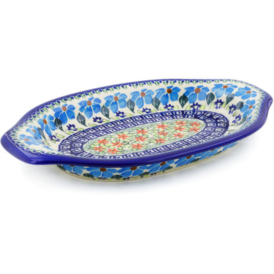Polish Pottery Platter with Handles 12&quot; Pansy Morning