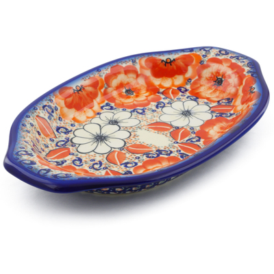Polish Pottery Platter with Handles 12&quot; Poppy Passion