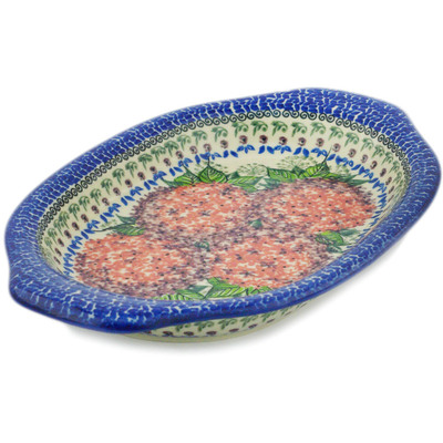Polish Pottery Platter with Handles 12&quot; Royal Flowerbox UNIKAT