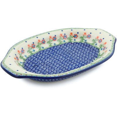 Polish Pottery Platter with Handles 12&quot; Spring Flowers