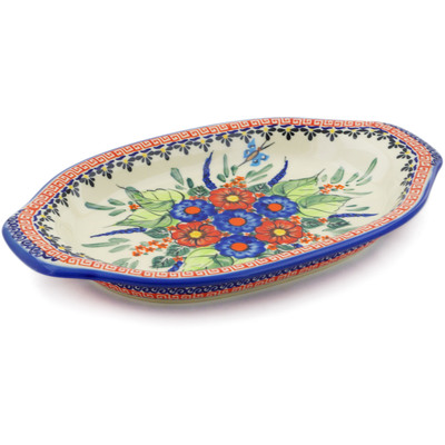 Polish Pottery Platter with Handles 12&quot; Spring Splendor