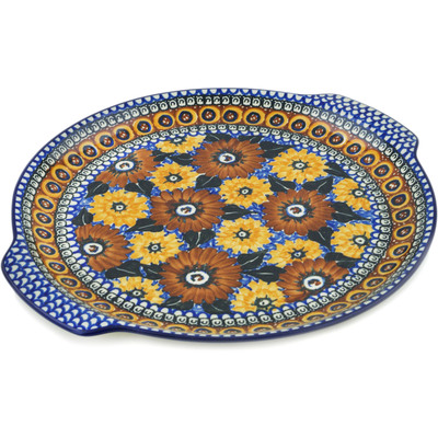 Polish Pottery Platter with Handles 13&quot; Autumn Chrysanthemums UNIKAT