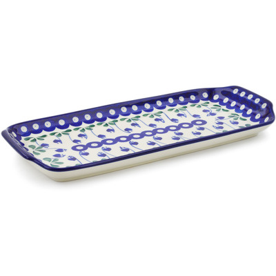 Polish Pottery Platter with Handles 13&quot; Bleeding Heart Peacock