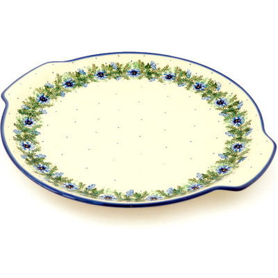Polish Pottery Platter with Handles 13&quot; Blue Bell Wreath
