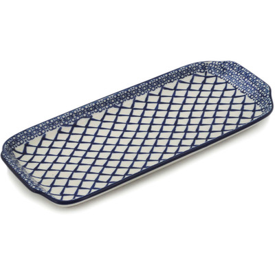 Polish Pottery Platter with Handles 13&quot; Blue Harmony