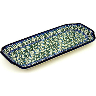 Polish Pottery Platter with Handles 13" Blue Ivy