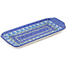 Polish Pottery Platter with Handles 13&quot; Blue Rosette Wreath