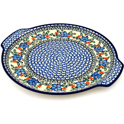 Polish Pottery Platter with Handles 13&quot; Cobblestone Garden