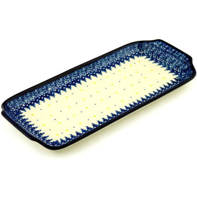 Polish Pottery Platter with Handles 13&quot; Evening Frost