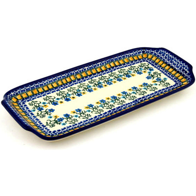 Polish Pottery Platter with Handles 13&quot; Field Of Wildflowers