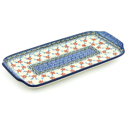 Polish Pottery Platter with Handles 13&quot; Floral Lattice