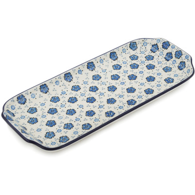 Polish Pottery Platter with Handles 13&quot; Flowing Blues