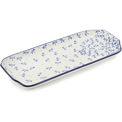 Polish Pottery Platter with Handles 13&quot; Flying Dragonflies